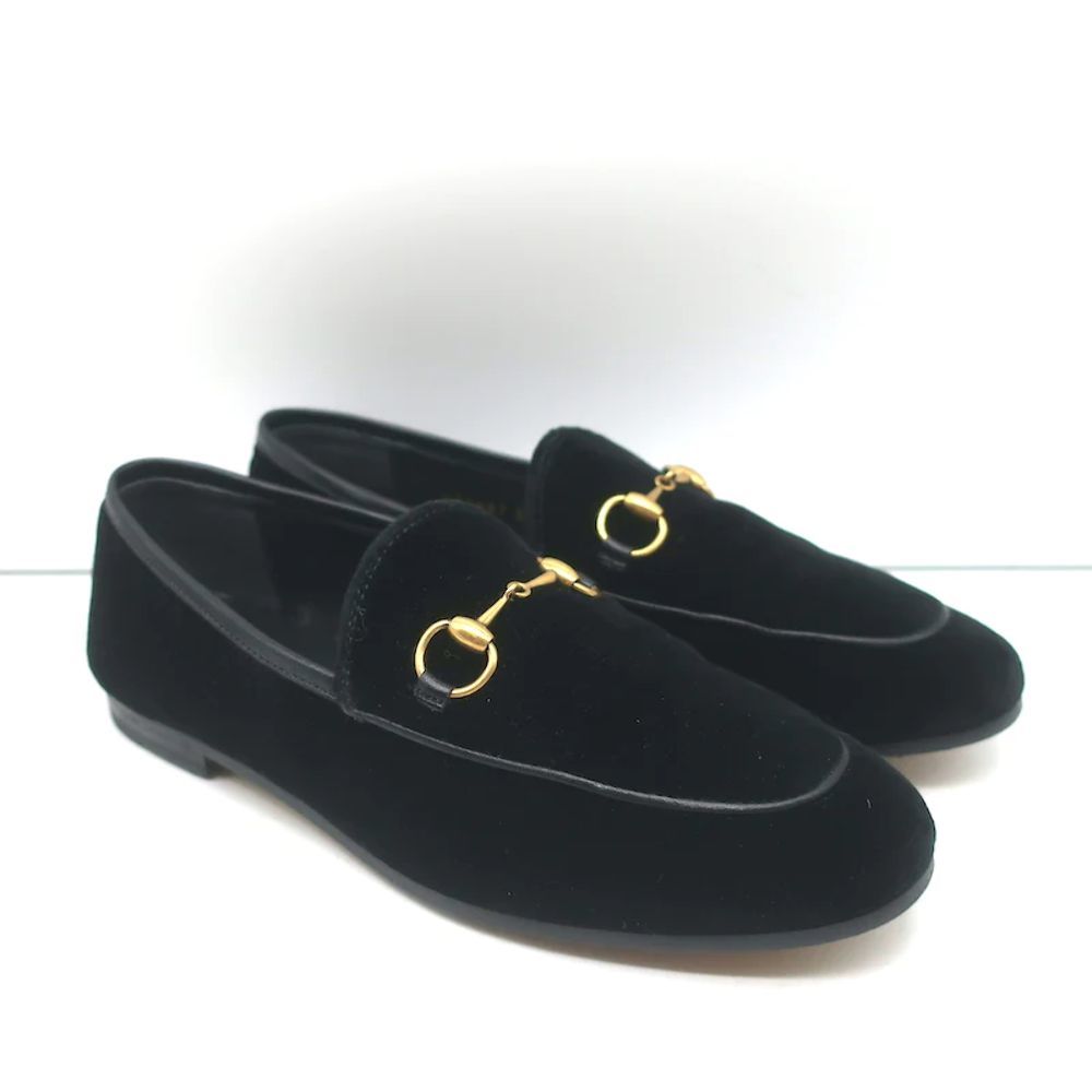 Gucci Jordaan Velvet Horsebit Loafers Black Size 36